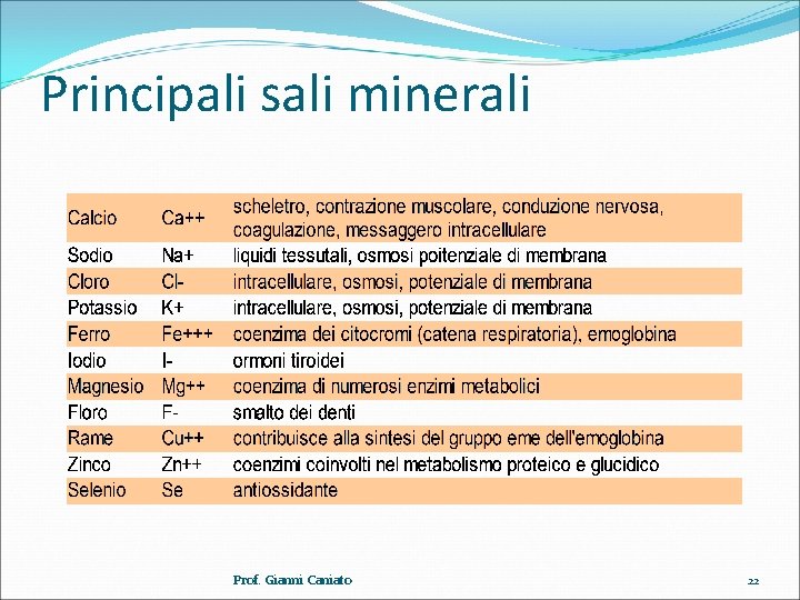 Principali sali minerali Prof. Gianni Caniato 22 