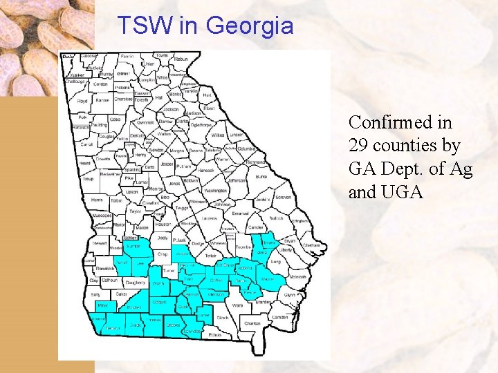 TSW in Georgia Confirmed in 29 counties by GA Dept. of Ag and UGA