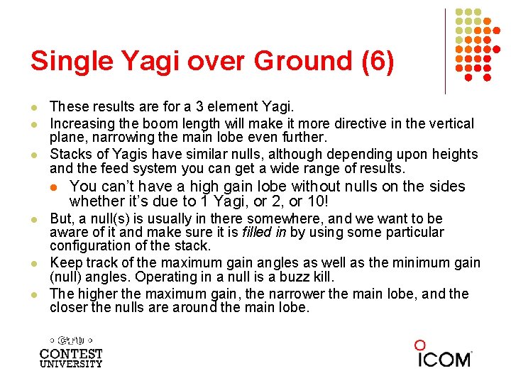 Single Yagi over Ground (6) l l l These results are for a 3