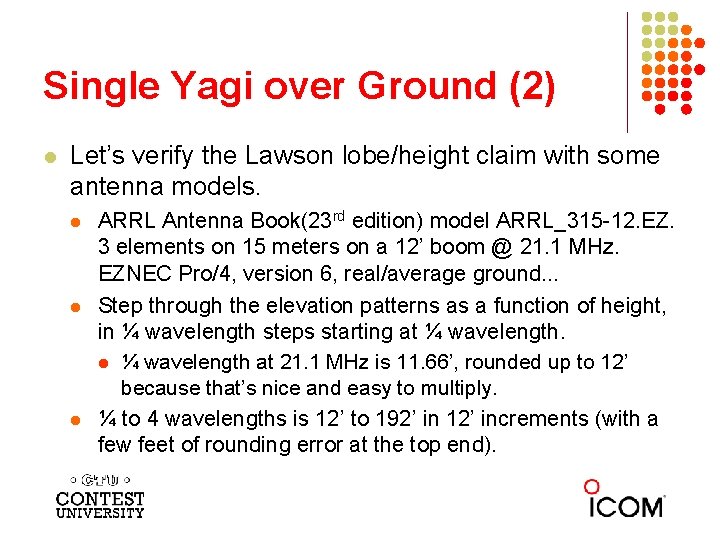 Single Yagi over Ground (2) l Let’s verify the Lawson lobe/height claim with some