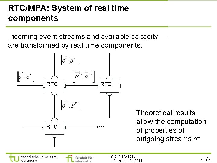 RTC/MPA: System of real time components Incoming event streams and available capacity are transformed