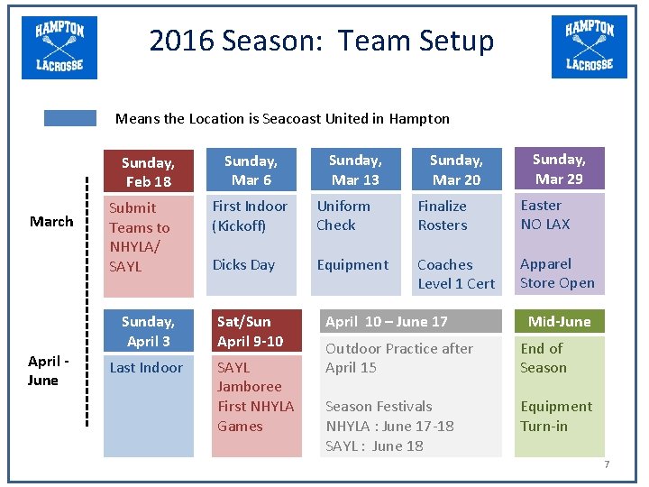 2016 Season: Team Setup Means the Location is Seacoast United in Hampton Sunday, Feb