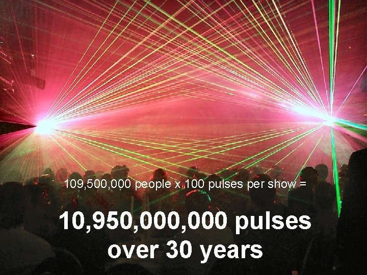 109, 500, 000 people x 100 pulses per show = 10, 950, 000 pulses