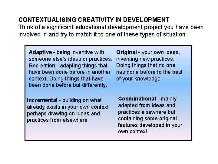 Creativity in Educational Development Norman Jackson Lifewide Education