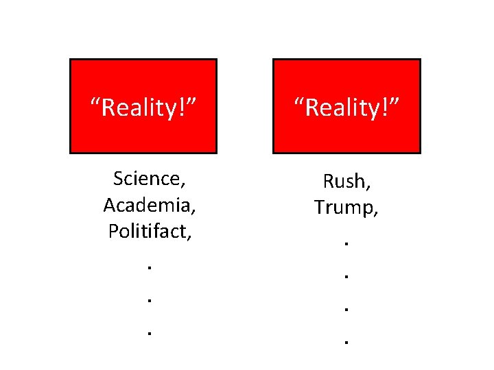 “Reality!” Science, Academia, Politifact, Rush, Trump, . . . . 