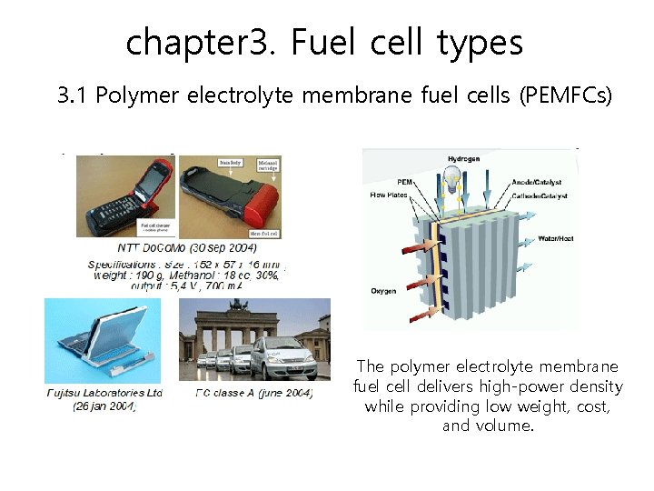 chapter 3. Fuel cell types 3. 1 Polymer electrolyte membrane fuel cells (PEMFCs) The