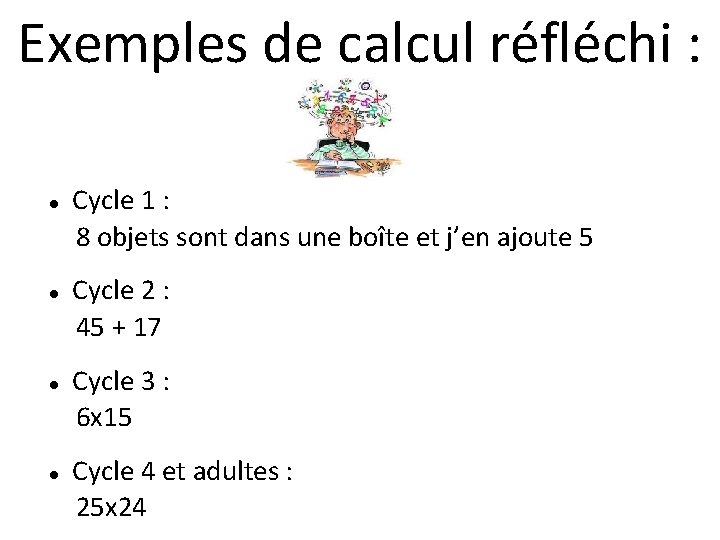 Exemples de calcul réfléchi : Cycle 1 : 8 objets sont dans une boîte