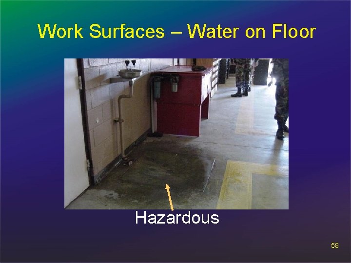 Work Surfaces – Water on Floor Hazardous 58 