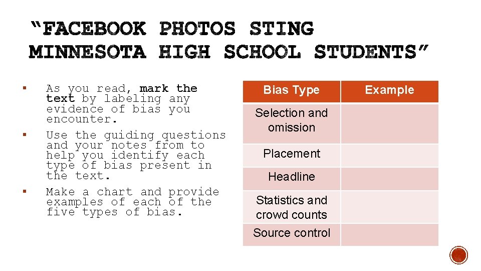 § § § As you read, mark the text by labeling any evidence of