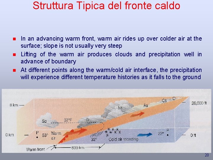 Struttura Tipica del fronte caldo n n n In an advancing warm front, warm