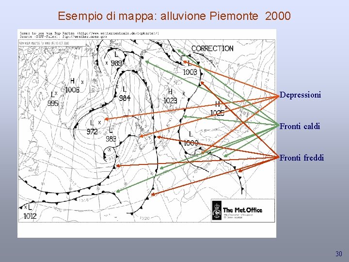 Esempio di mappa: alluvione Piemonte 2000 Depressioni Fronti caldi Fronti freddi 30 
