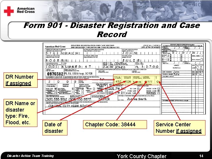 Form 901 - Disaster Registration and Case Record DR Number if assigned DR Name