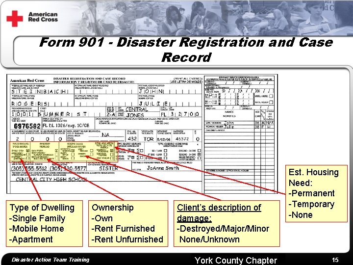 Form 901 - Disaster Registration and Case Record Type of Dwelling -Single Family -Mobile