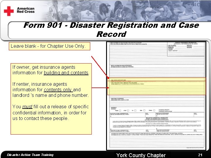 Form 901 - Disaster Registration and Case Record Leave blank - for Chapter Use