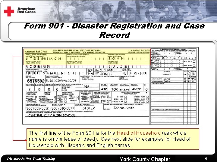 Form 901 - Disaster Registration and Case Record The first line of the Form