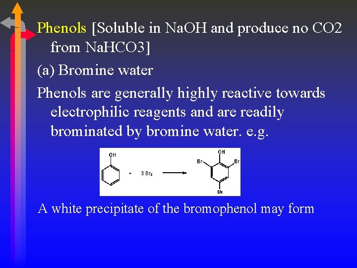 Phenols [Soluble in Na. OH and produce no CO 2 from Na. HCO 3]