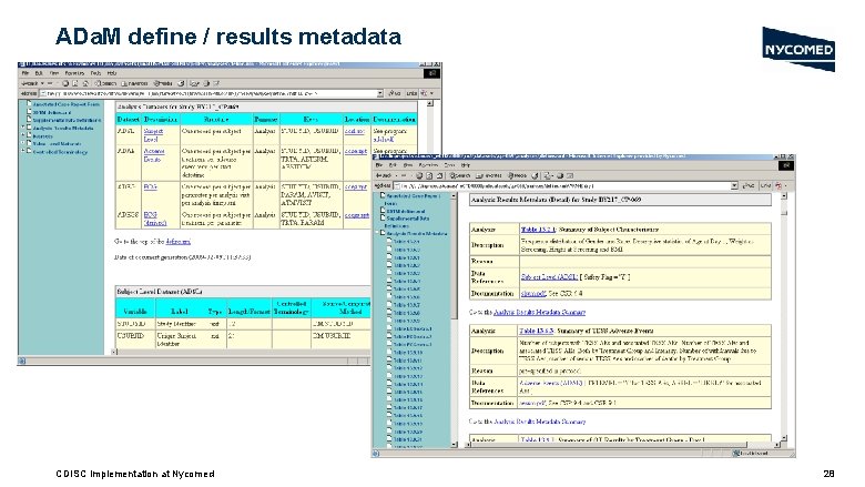 ADa. M define / results metadata CDISC Implementation at Nycomed 28 