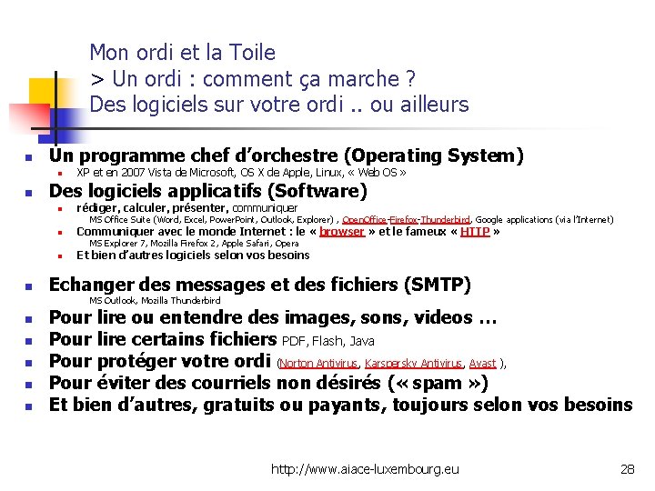 Mon ordi et la Toile > Un ordi : comment ça marche ? Des