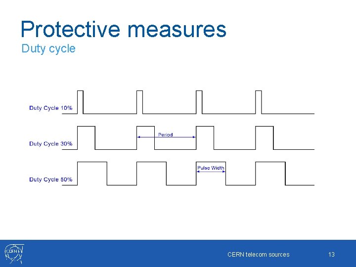 Protective measures Duty cycle CERN telecom sources 13 