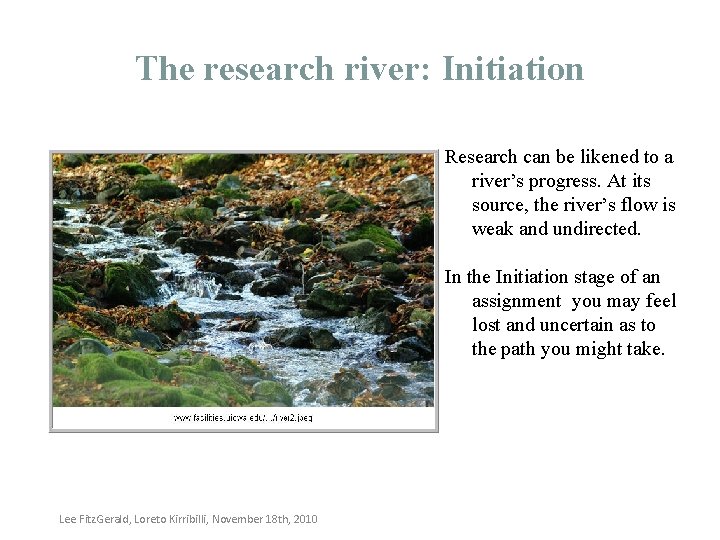 The research river: Initiation Research can be likened to a river’s progress. At its