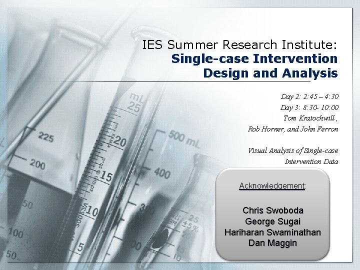 IES Summer Research Institute: Single-case Intervention Design and Analysis Day 2: 2: 45 –