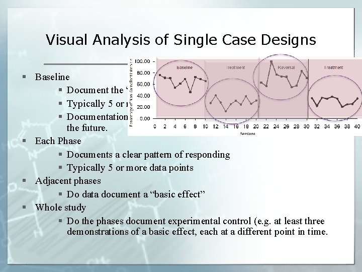 Visual Analysis of Single Case Designs § Baseline § Document the “problem” requiring intervention