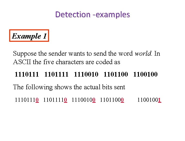 Detection -examples Example 1 Suppose the sender wants to send the word world. In