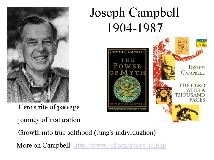 Joseph Campbell 1904 -1987 Hero's rite of passage journey of maturation Growth into true