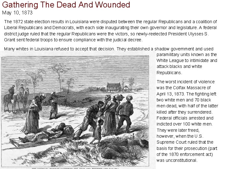 Gathering The Dead And Wounded May 10, 1873 The 1872 state election results in