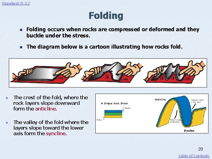 Standard: 8 -3. 7 Folding n n Folding occurs when rocks are compressed or