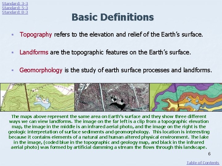 Standard: 3 -3 Standard: 5 -3 Standard: 8 -3 Basic Definitions § Topography refers