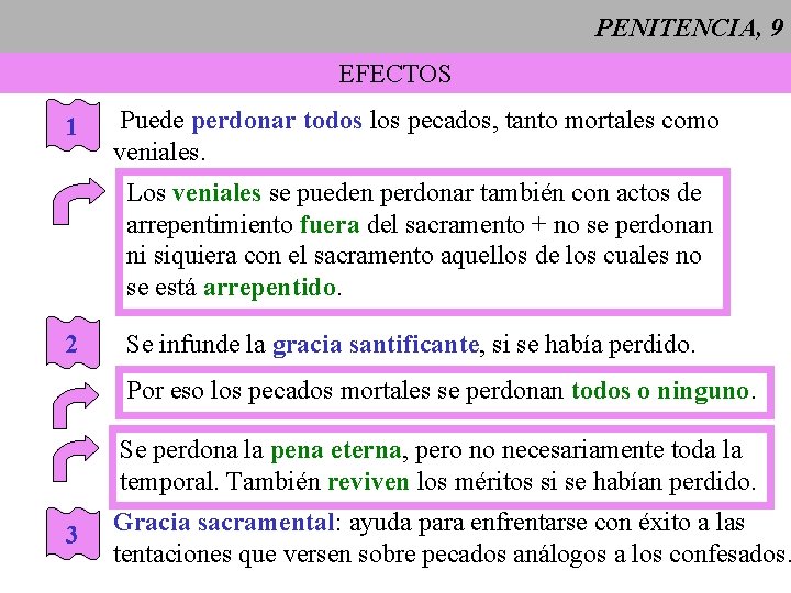 PENITENCIA, 9 EFECTOS 1 Puede perdonar todos los pecados, tanto mortales como veniales. Los PENITENCIA, 9 EFECTOS 1 Puede perdonar todos los pecados, tanto mortales como veniales. Los
