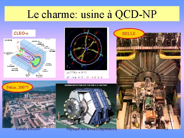 Le charme: usine à QCD-NP CLEO-c BELLE Pékin, 2007? Autrans 6/6/2005 Physique des saveurs