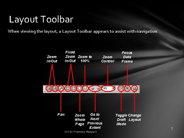 Layout Toolbar When viewing the layout, a Layout Toolbar appears to assist with navigation