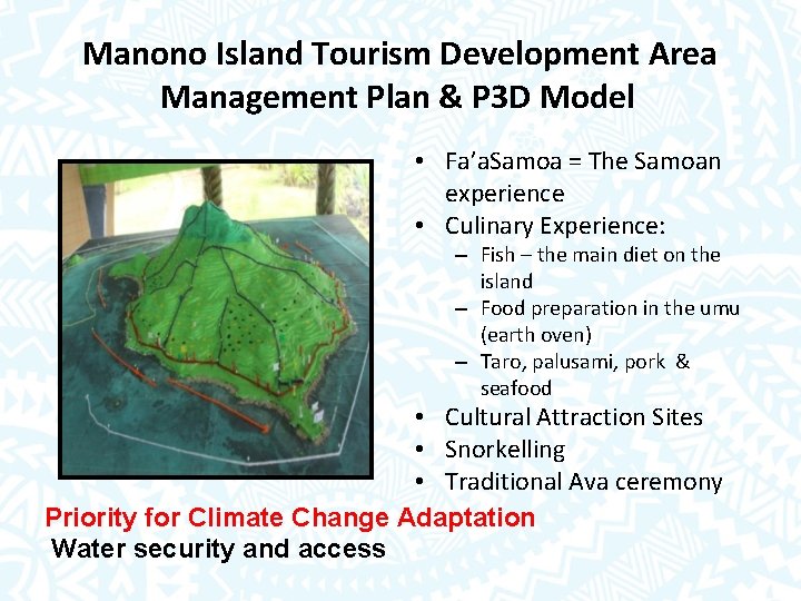 Manono Island Tourism Development Area Management Plan & P 3 D Model • Fa’a.