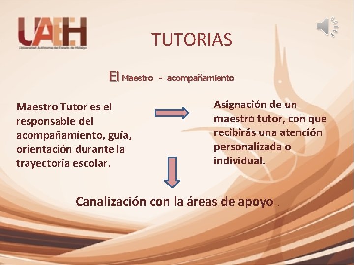 TUTORIAS El Maestro Tutor es el responsable del acompañamiento, guía, orientación durante la trayectoria