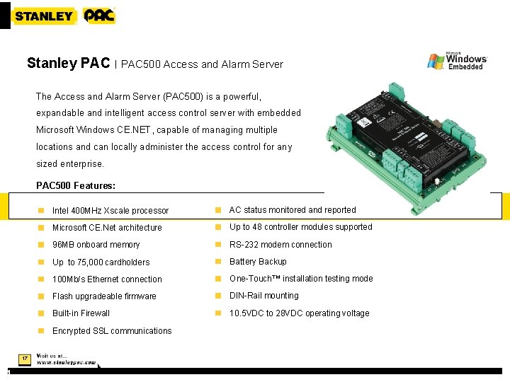 Stanley PAC | PAC 500 Access and Alarm Server The Access and Alarm Server