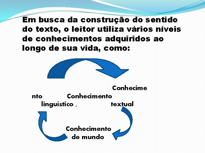 Em busca da construção do sentido do texto, o leitor utiliza vários níveis de