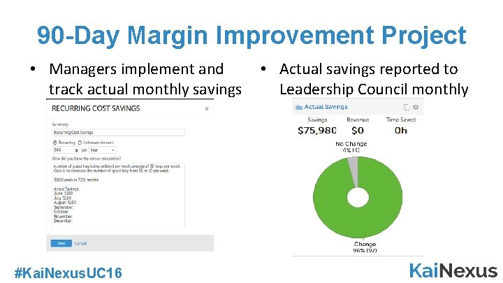 90 -Day Margin Improvement Project • Managers implement and track actual monthly savings #Kai.