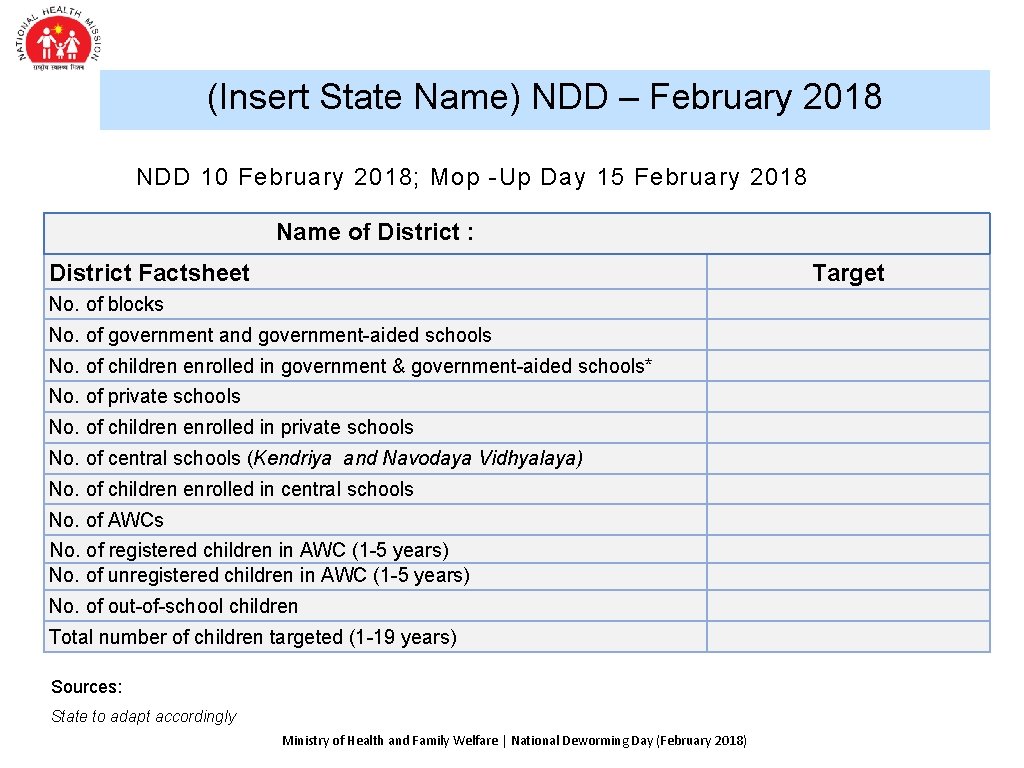 (Insert State Name) NDD – February 2018 NDD 10 February 2018; Mop -Up Day