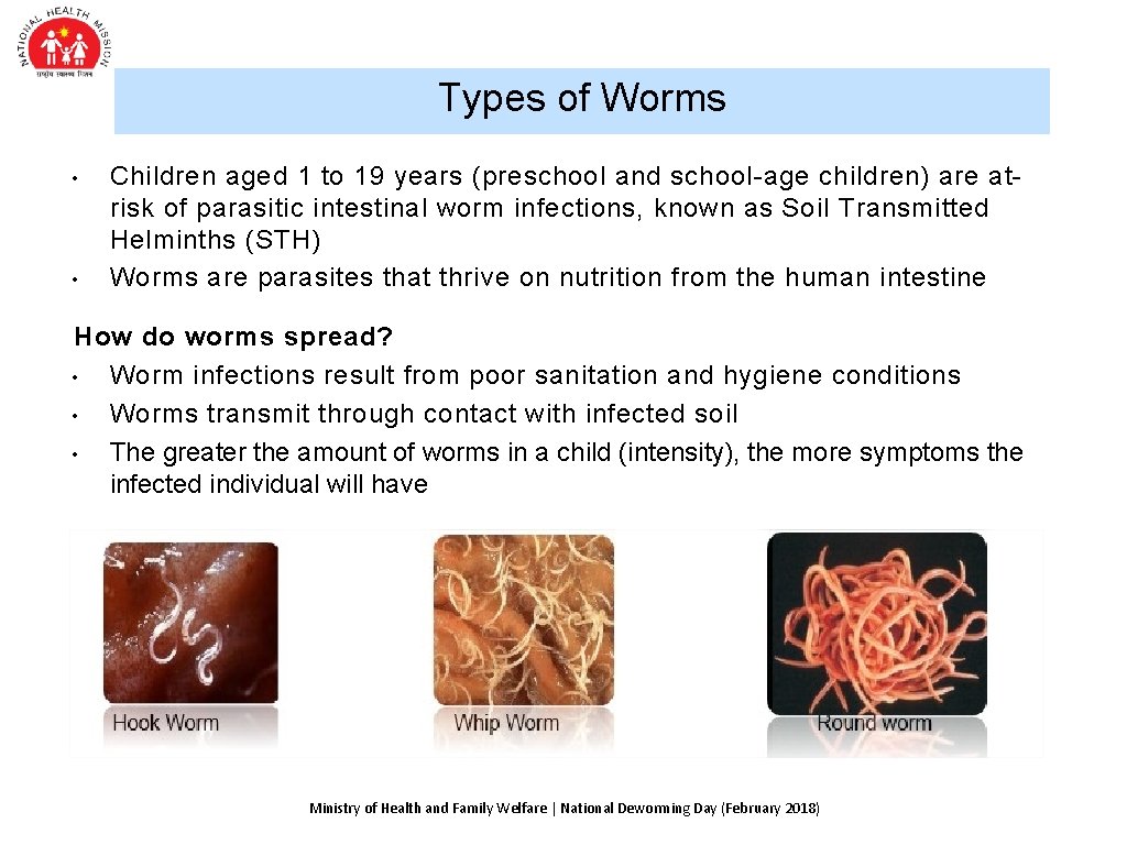 Types of Worms • • Children aged 1 to 19 years (preschool and school-age