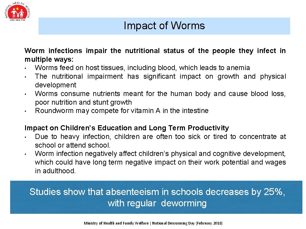 Impact of Worms Worm infections impair the nutritional status of the people they infect