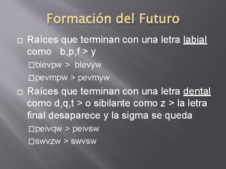 Formación del Futuro � Raíces que terminan con una letra labial como b, p,