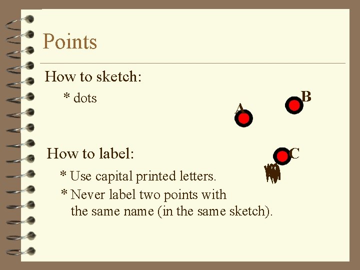 Points How to sketch: * dots B A How to label: A * Use