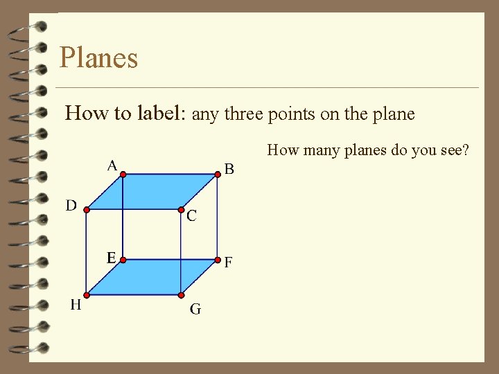 Planes How to label: any three points on the plane How many planes do