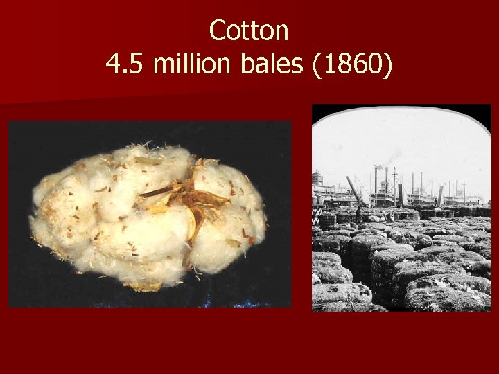 Cotton 4. 5 million bales (1860) 