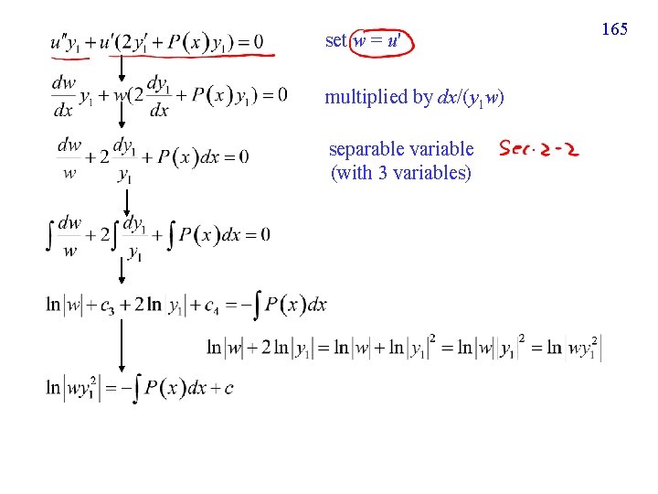 set w = u' multiplied by dx/(y 1 w) separable variable (with 3 variables)