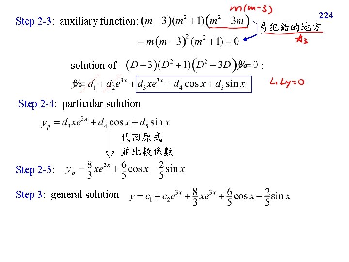 Step 2 -3: auxiliary function: 224 易犯錯的地方 solution of : Step 2 -4: particular