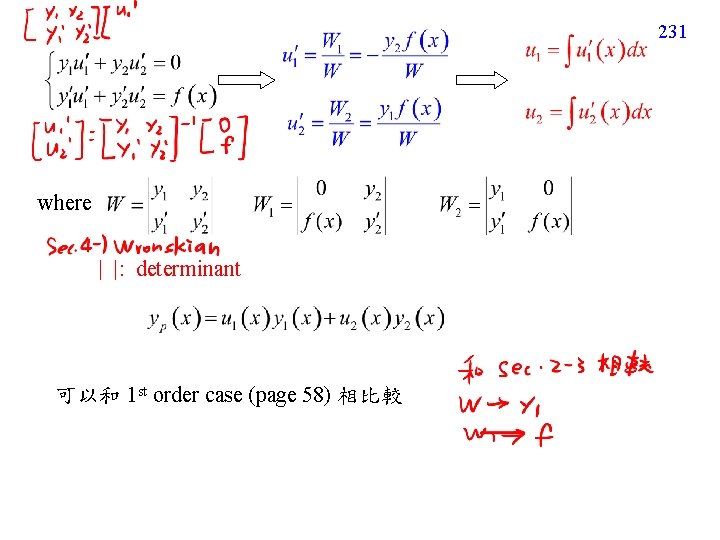 231 where | |: determinant 可以和 1 st order case (page 58) 相比較 