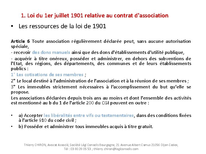 1. Loi du 1 er juillet 1901 relative au contrat d'association • Les ressources